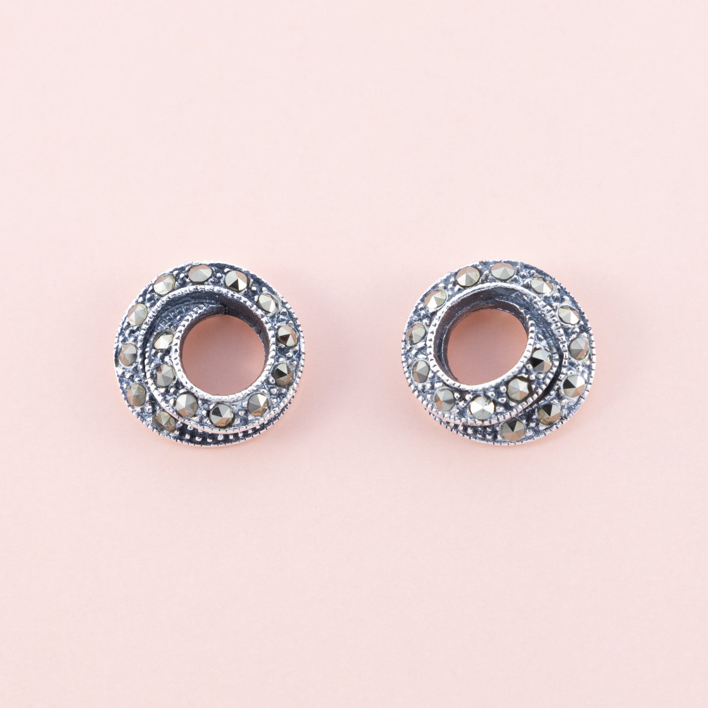 Sterling Silver Swirling Marcasite Studs - The Silver Alchemist
