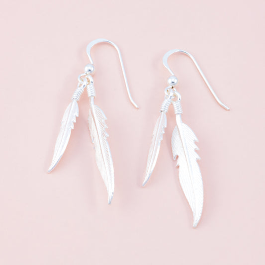 Sterling Silver Double Feather Earrings - The Silver Alchemist