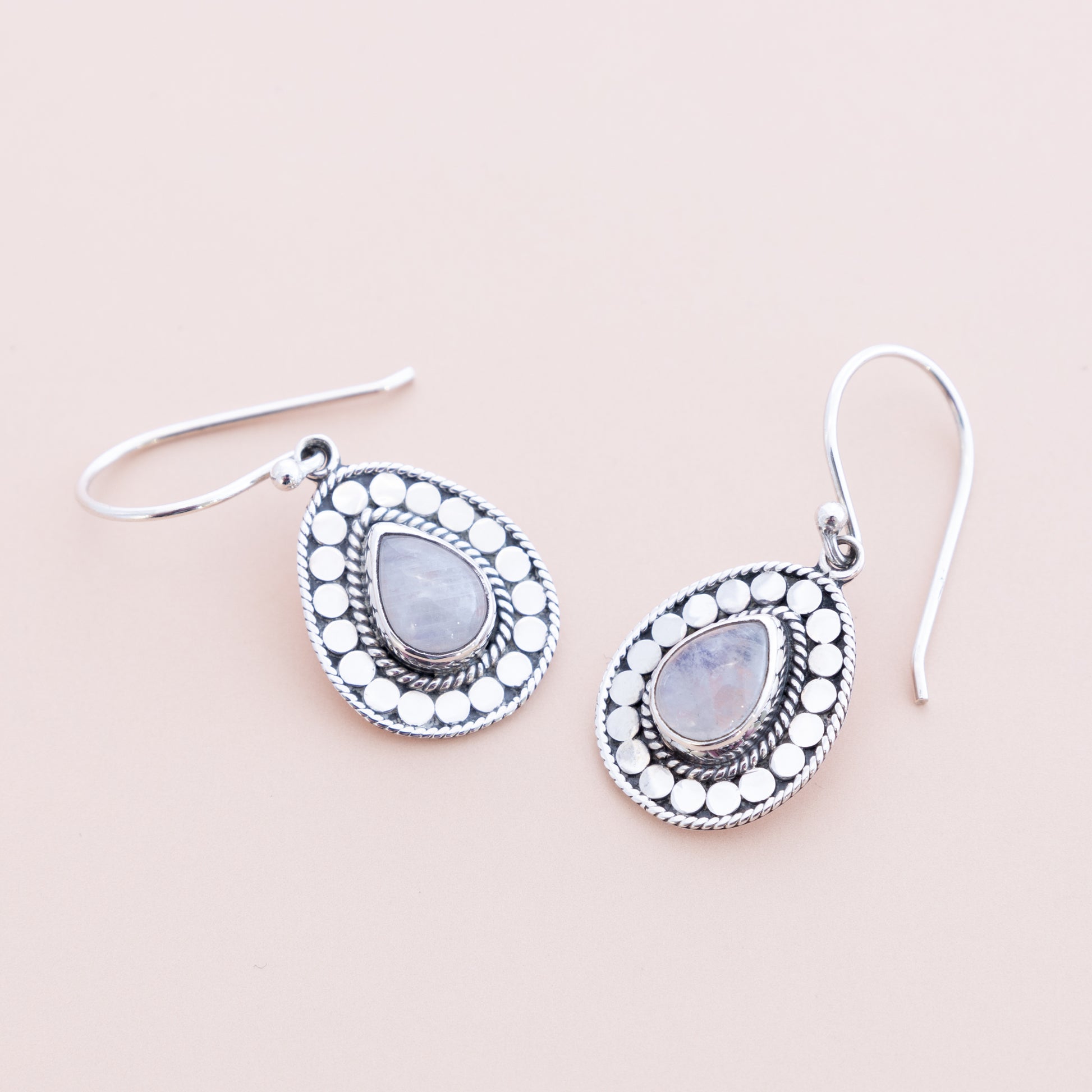 Sterling Silver Rainbow Moonstone Dangle Earrings - The Silver Alchemist