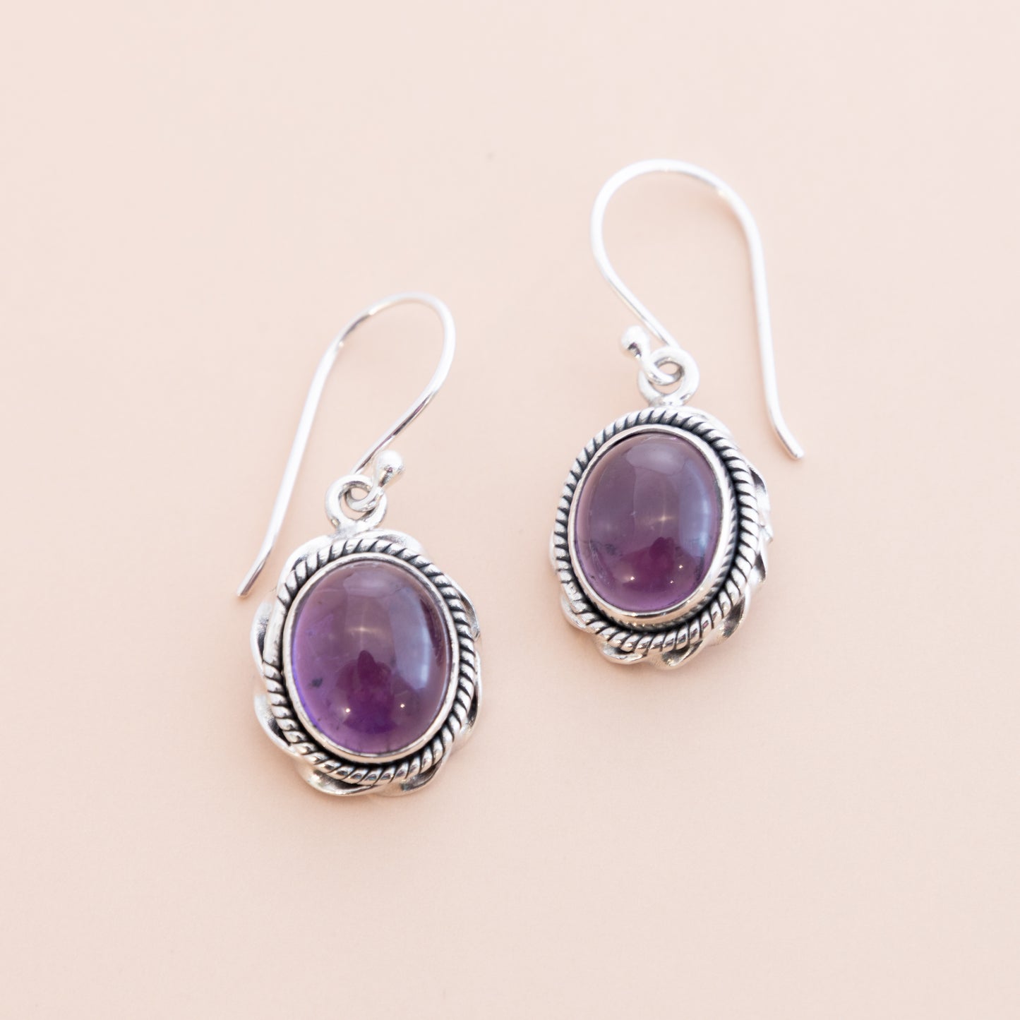 LAST PAIR - Oval Amethyst Gemstone Earrings