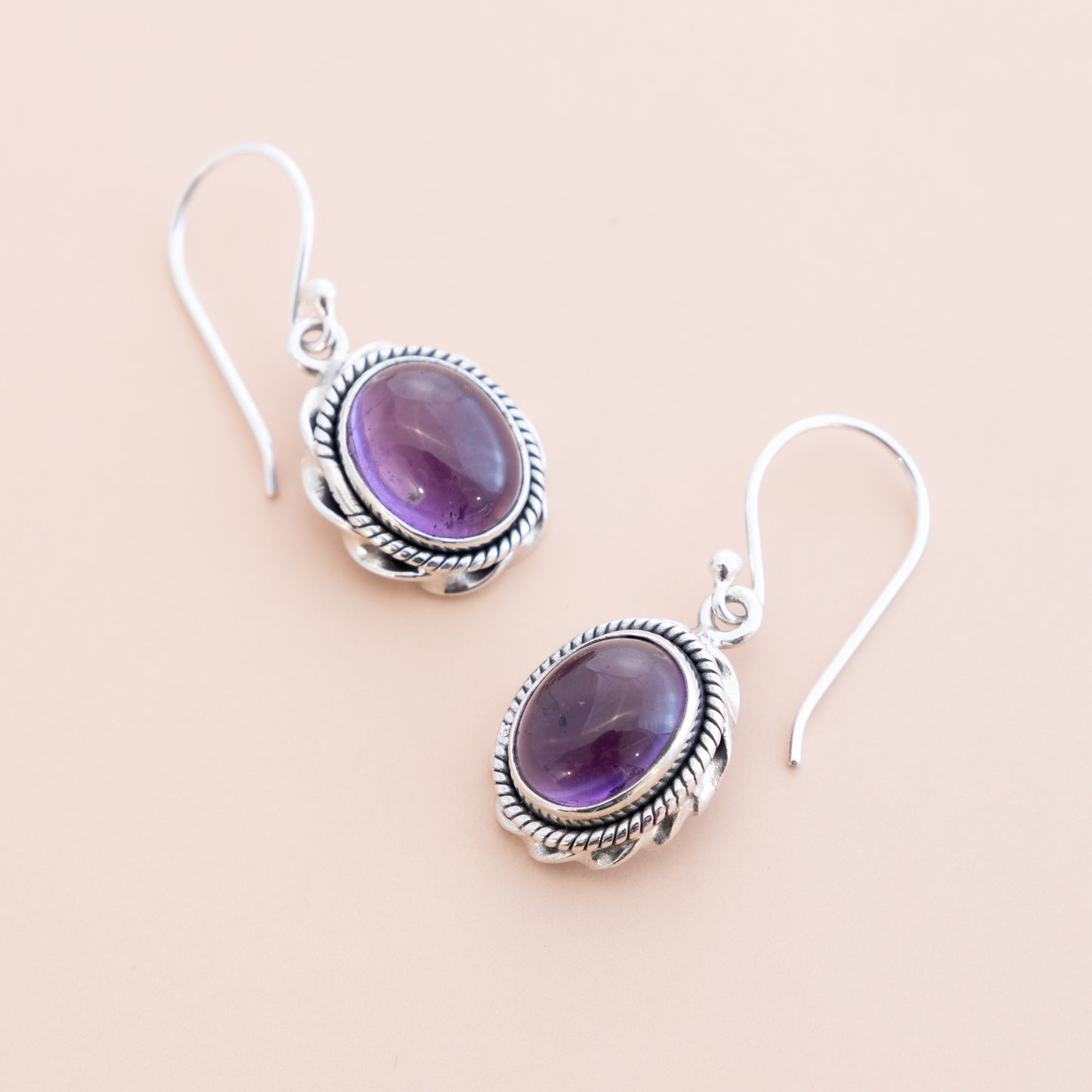 LAST PAIR - Oval Amethyst Gemstone Earrings