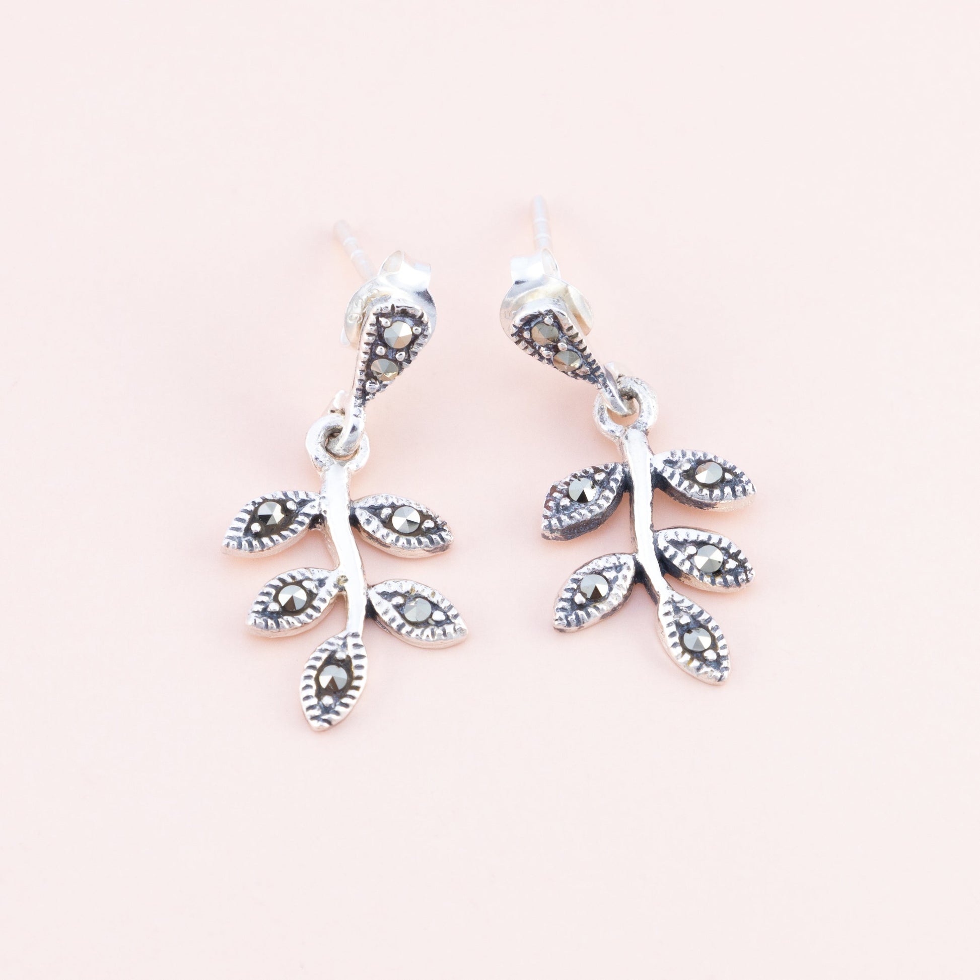 Sterling Silver Leaf and Branch Marcasite Earrings - The Silver Alchemist