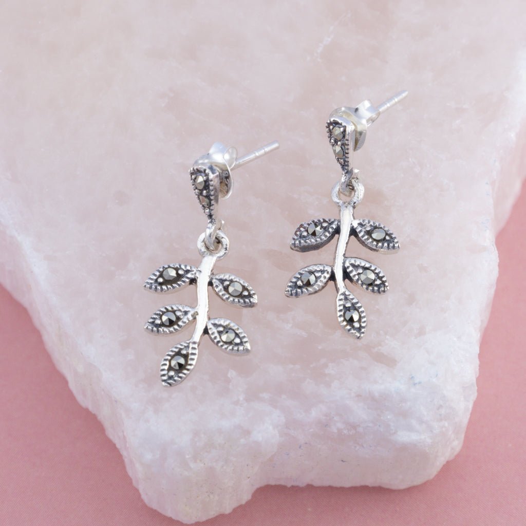 Sterling Silver Leaf and Branch Marcasite Earrings - The Silver Alchemist