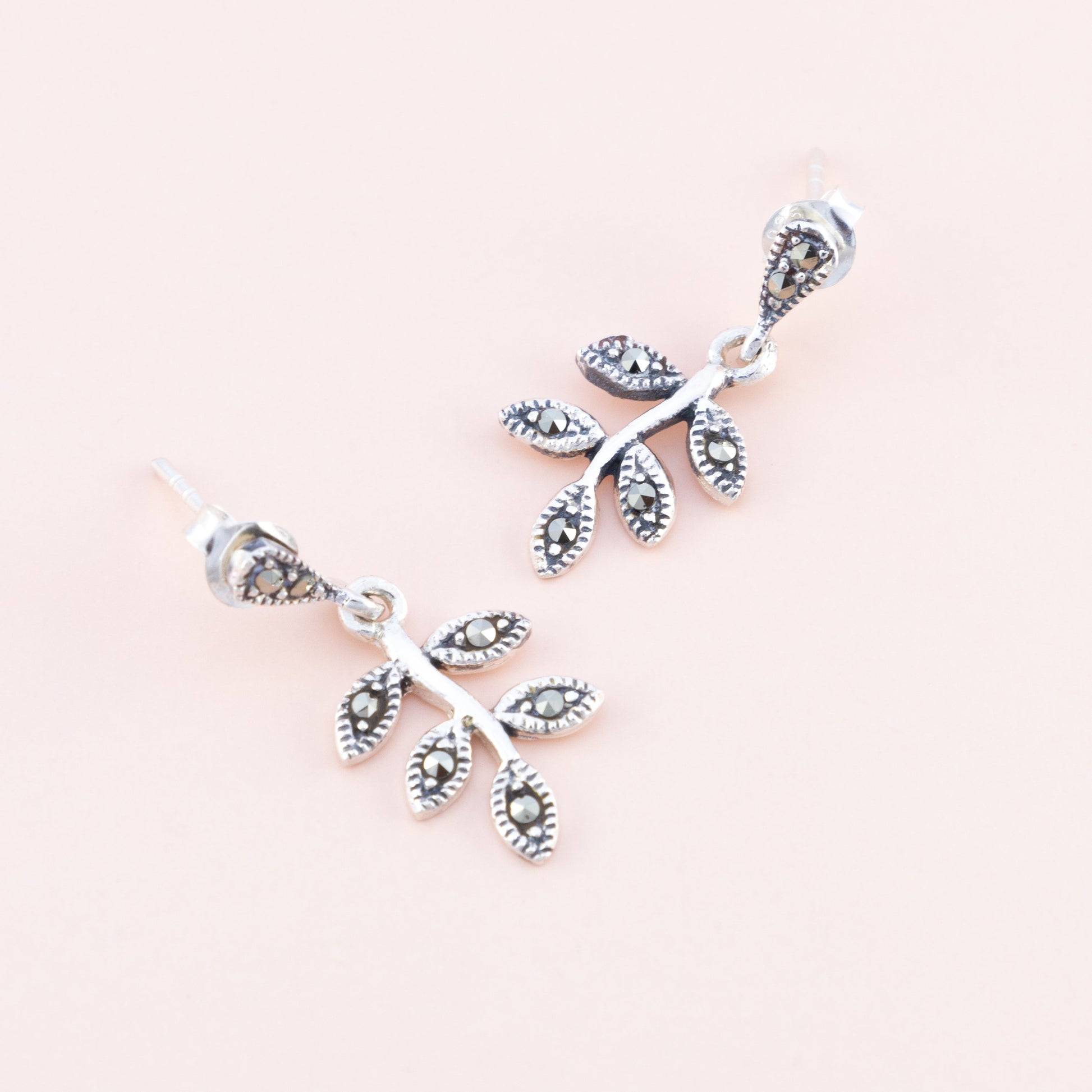 Sterling Silver Leaf and Branch Marcasite Earrings - The Silver Alchemist