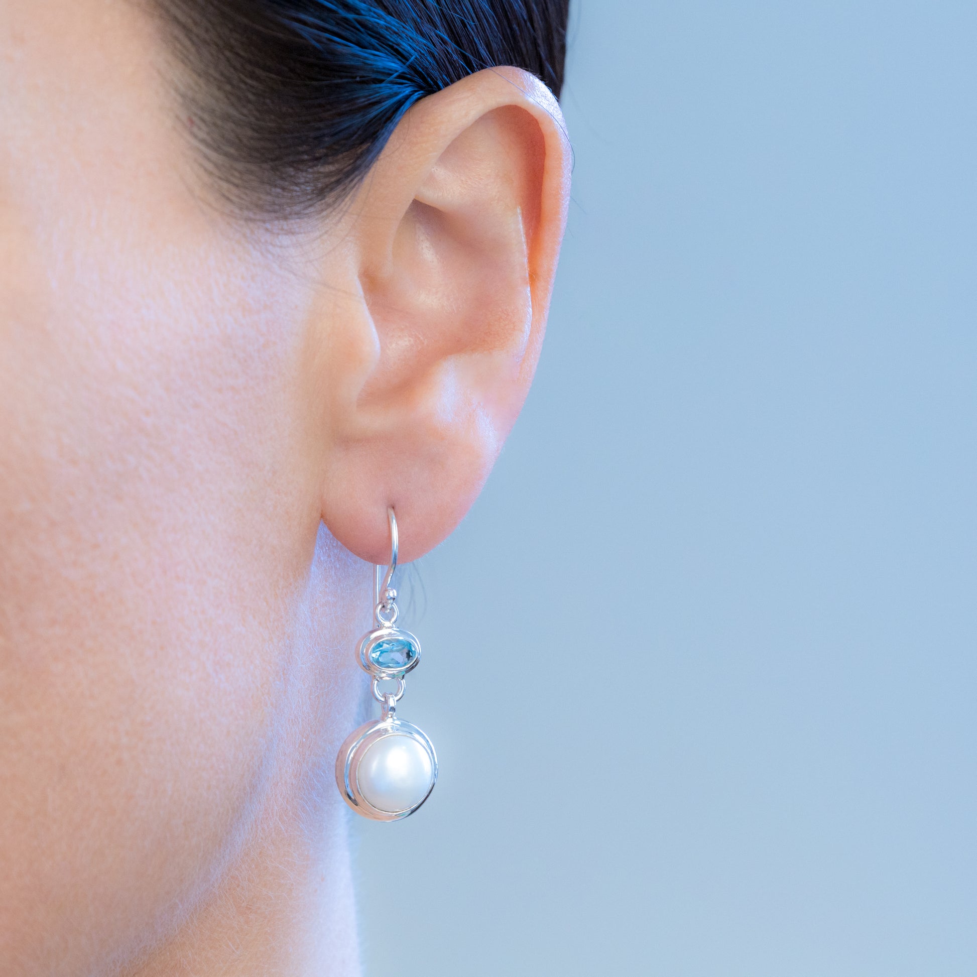 Sterling Silver Blue Topaz and Pearl Earrings - The Silver Alchemist