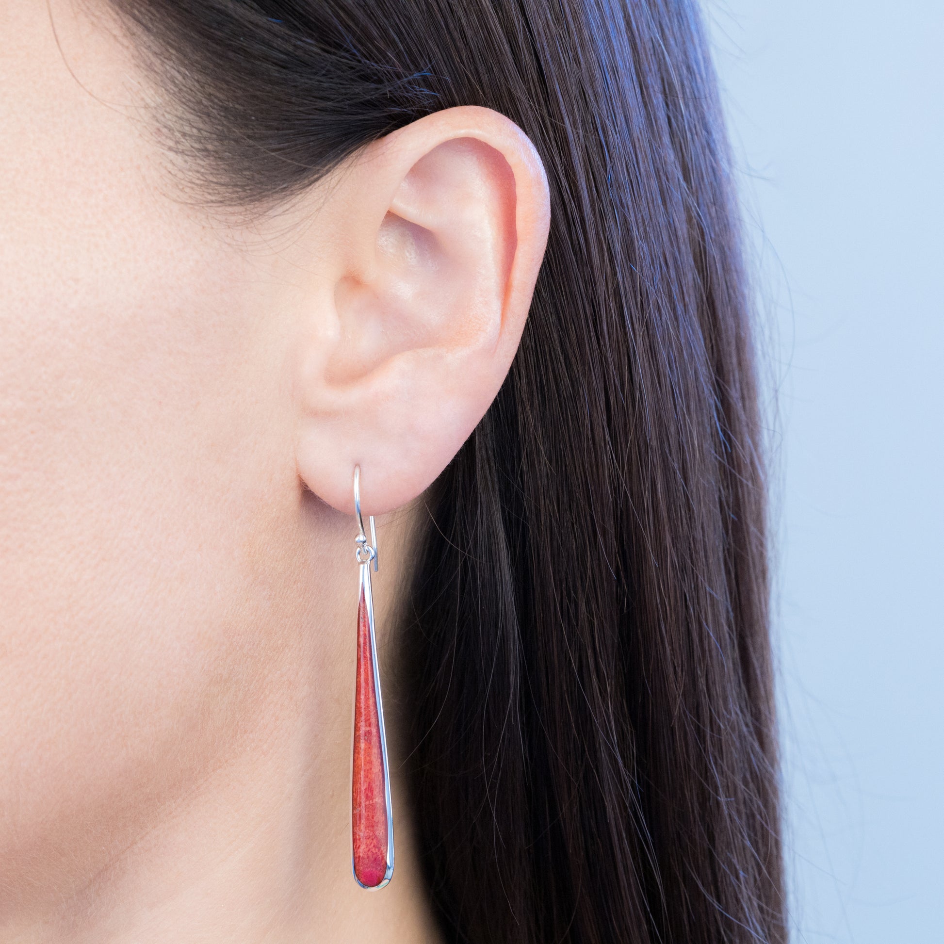 Sterling Silver Red Coral Long Drop Earrings - The Silver Alchemist