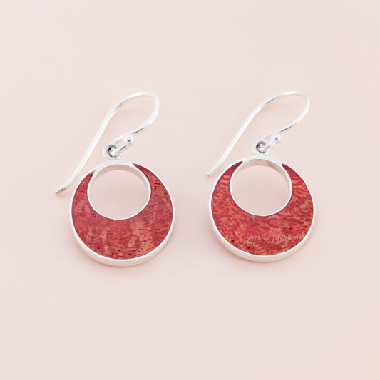 Sterling Silver Red Coral Open Earrings - The Silver Alchemist