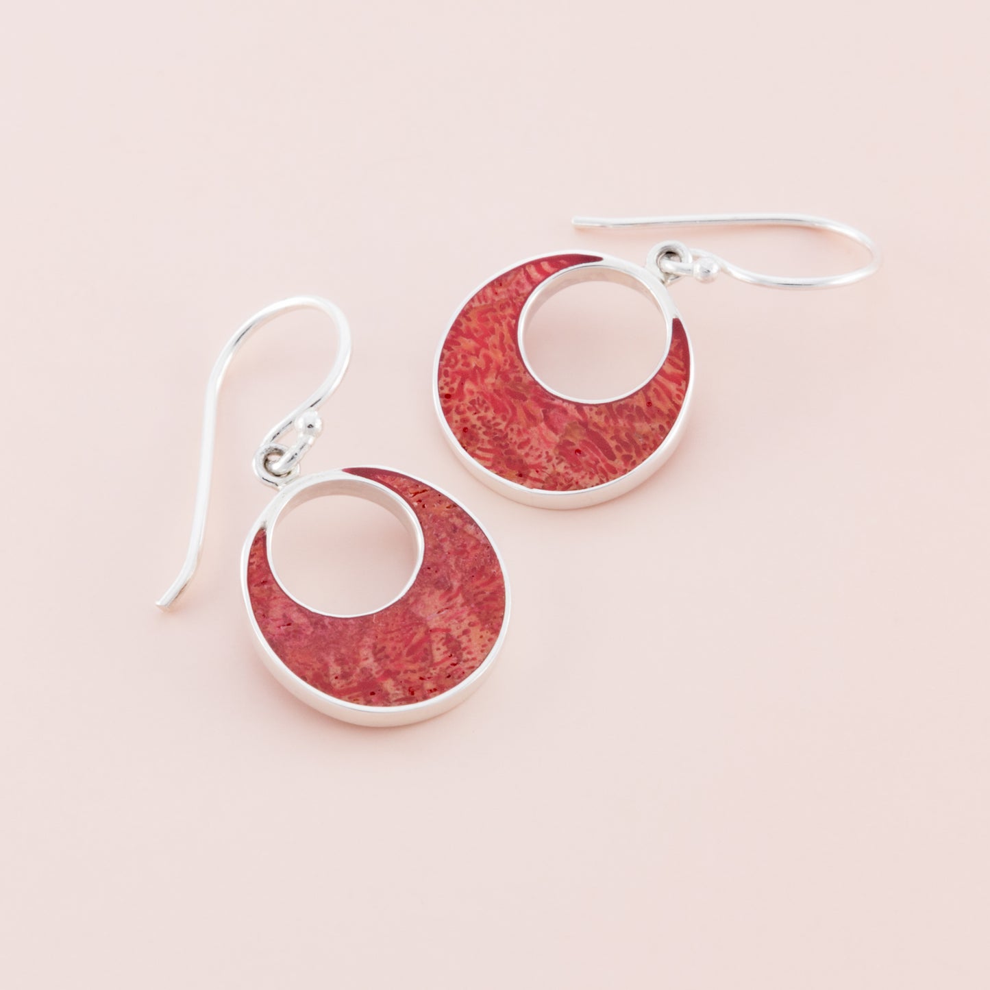 Sterling Silver Red Coral Open Earrings - The Silver Alchemist