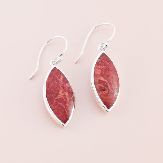 Sterling Silver Red Coral Teardrop Earrings - The Silver Alchemist