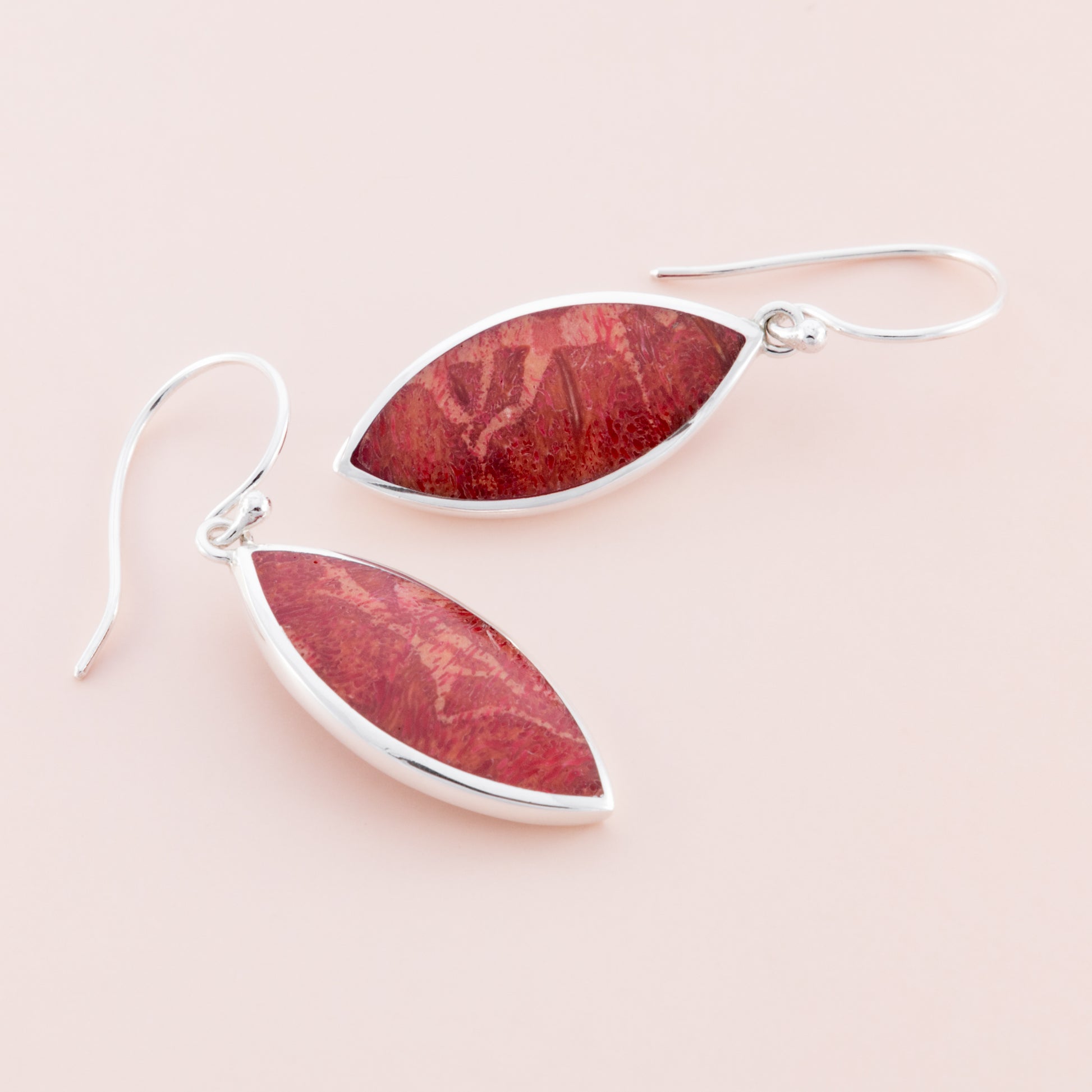 Sterling Silver Red Coral Teardrop Earrings - The Silver Alchemist