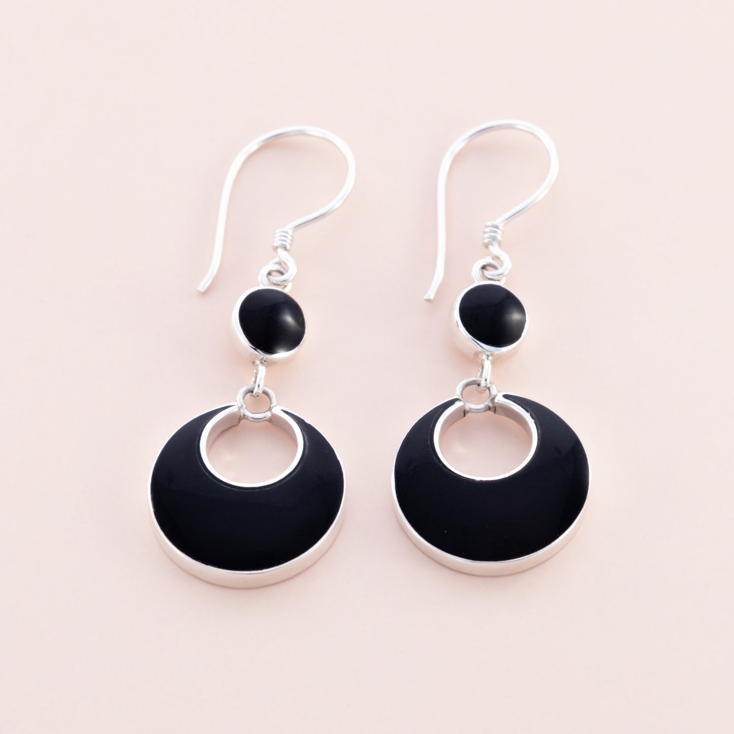 Sterling Silver Black Shell Circle Earrings - The Silver Alchemist