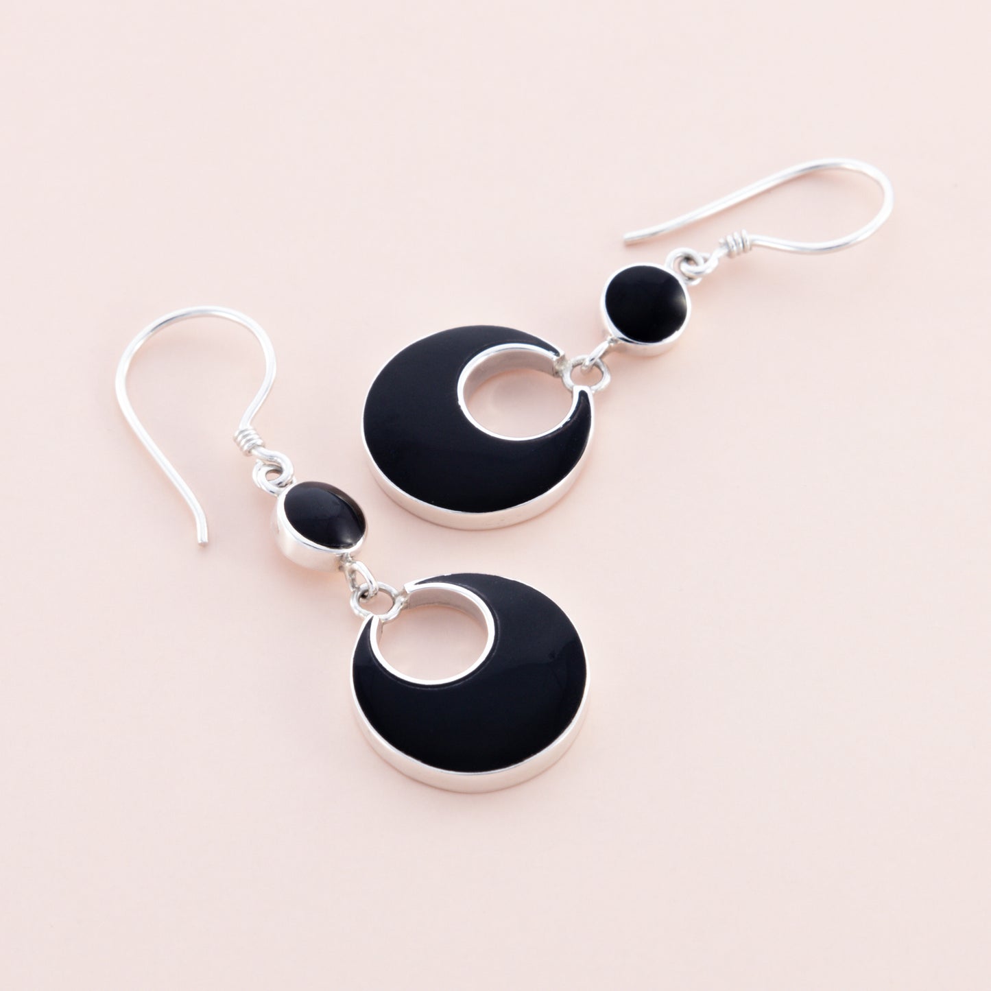 Sterling Silver Black Shell Circle Earrings - The Silver Alchemist