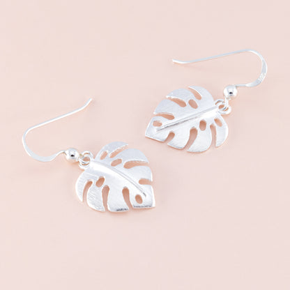 Sterling Silver Monstera Leaf Dangle Earrings - The Silver Alchemist