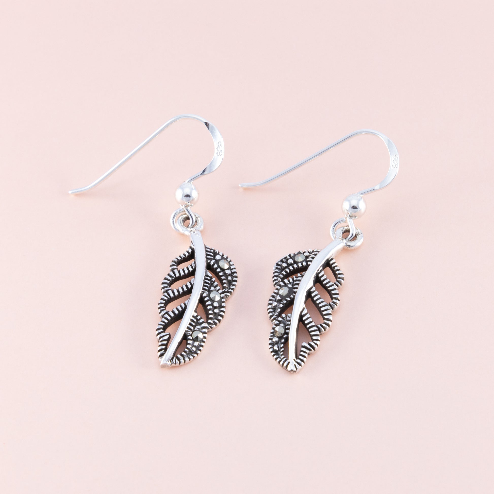 Sterling Silver Leaf Marcasite Earrings - The Silver Alchemist