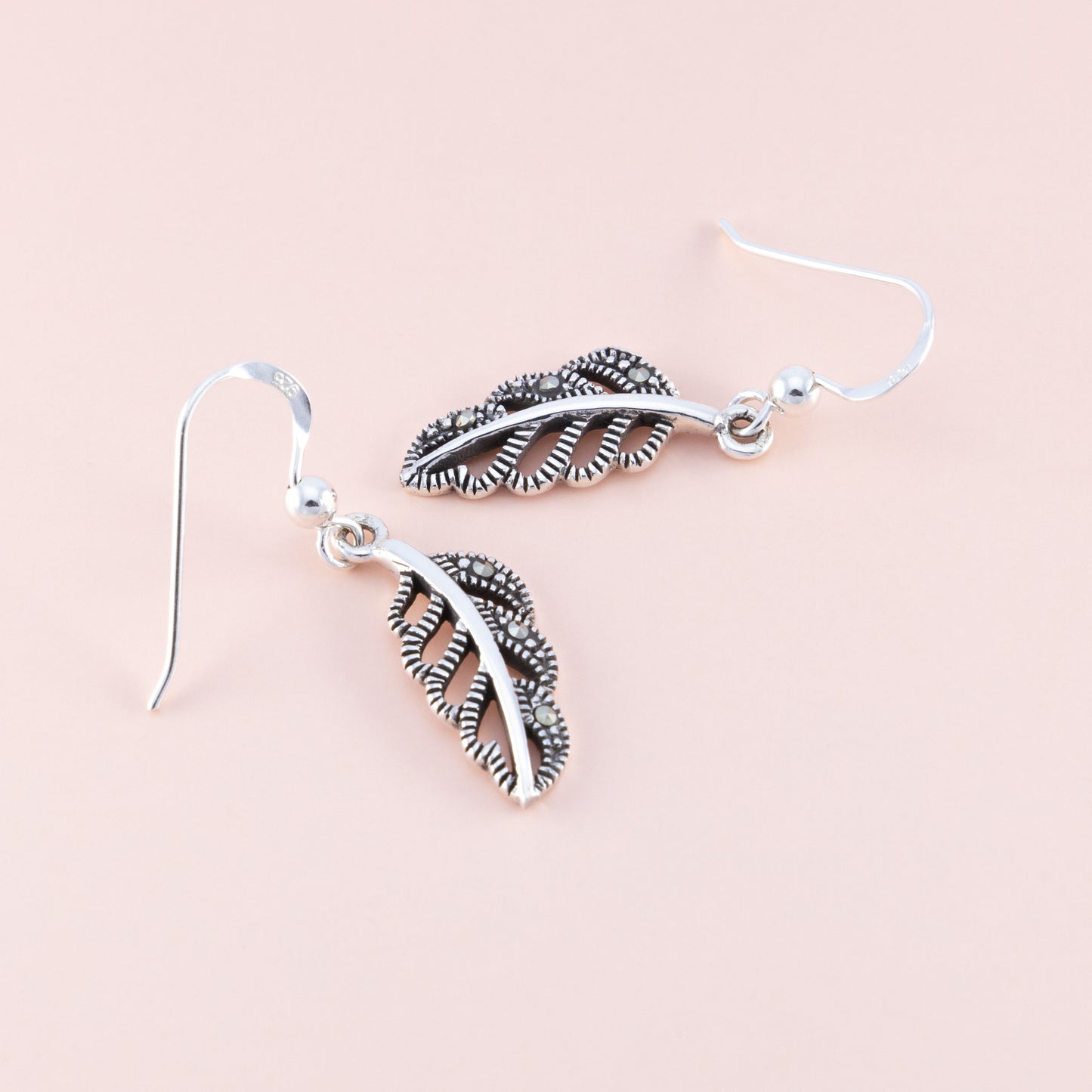 Sterling Silver Leaf Marcasite Earrings - The Silver Alchemist