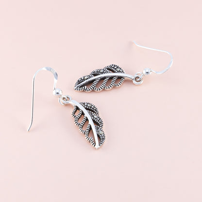 Sterling Silver Leaf Marcasite Earrings - The Silver Alchemist