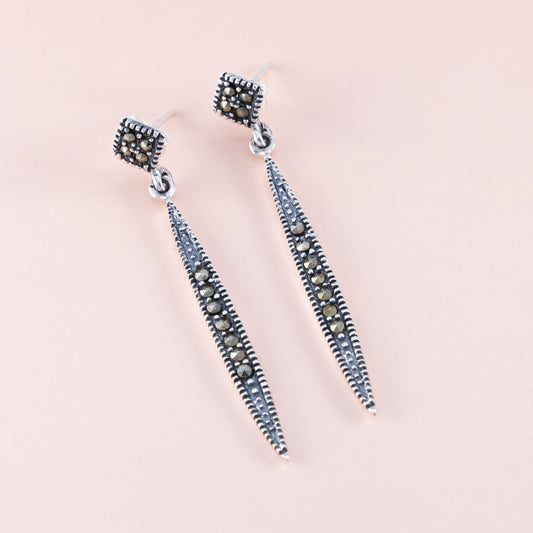 Sterling Silver Marcasite Long Drop Earrings - The Silver Alchemist