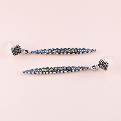 Sterling Silver Marcasite Long Drop Earrings - The Silver Alchemist