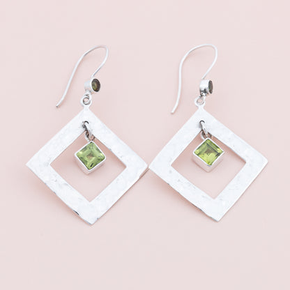 Sterling Silver Peridot Hammered Earrings - The Silver Alchemist