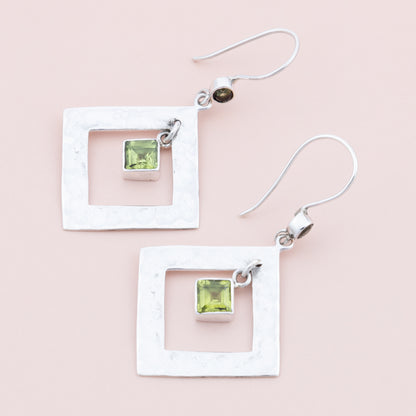 Sterling Silver Peridot Hammered Earrings - The Silver Alchemist