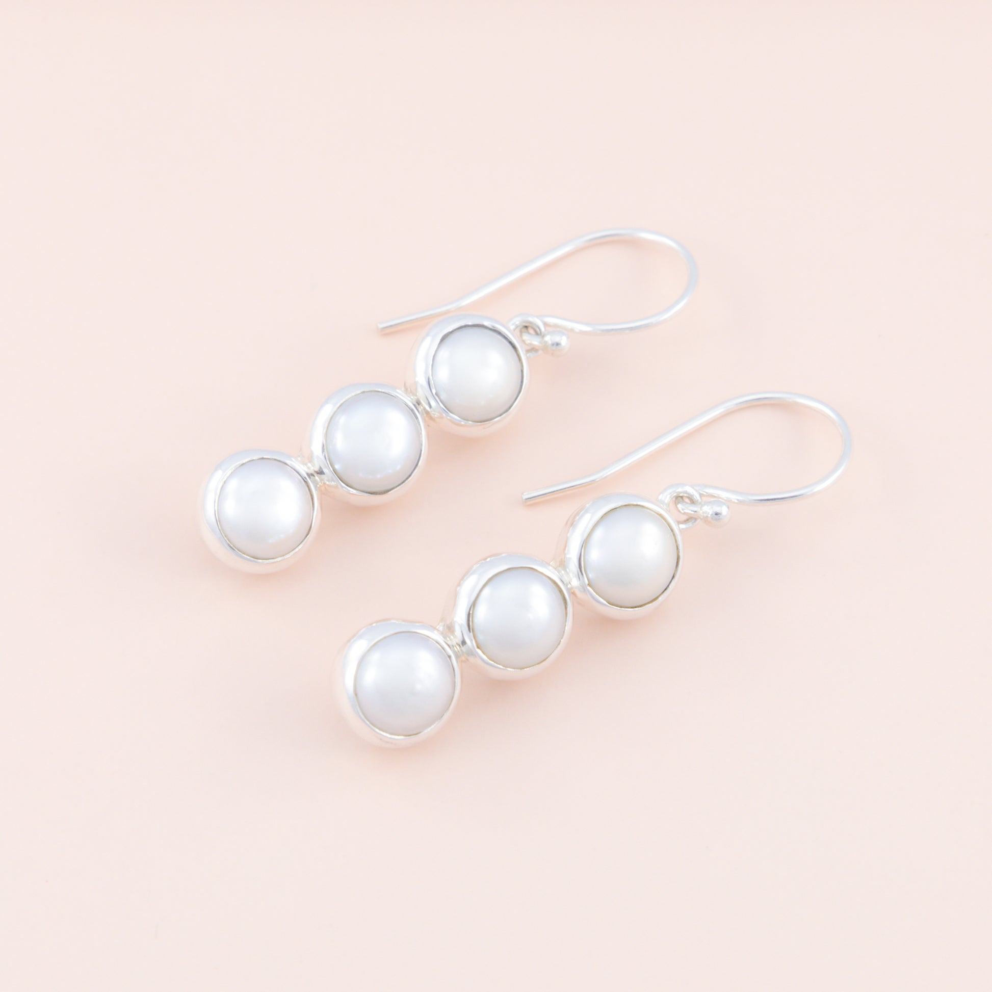 Sterling Silver Triple Pearl Drop Earrings - The Silver Alchemist