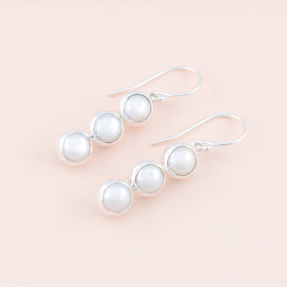 Sterling Silver Triple Pearl Drop Earrings - The Silver Alchemist