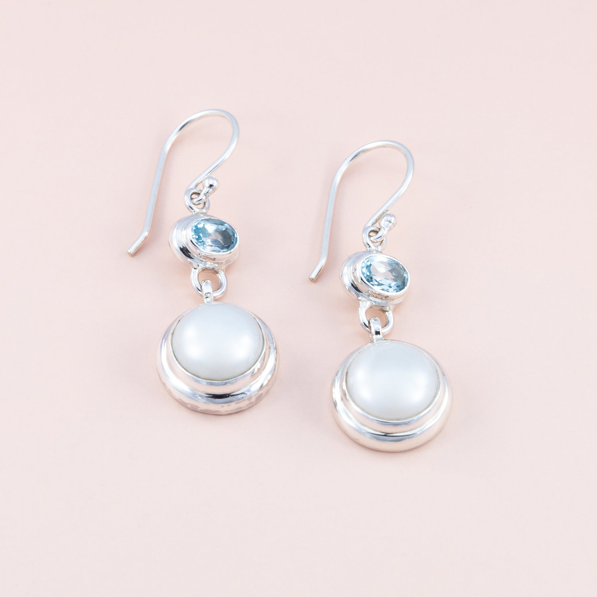 Sterling Silver Blue Topaz and Pearl Earrings - The Silver Alchemist