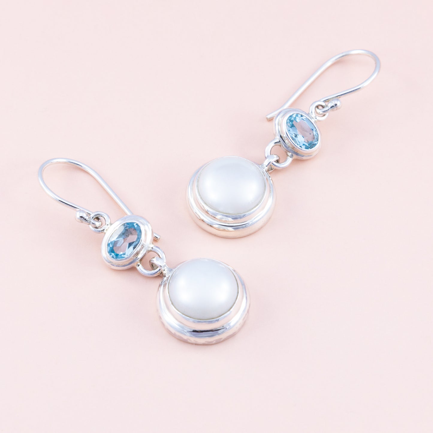 Sterling Silver Blue Topaz and Pearl Earrings - The Silver Alchemist