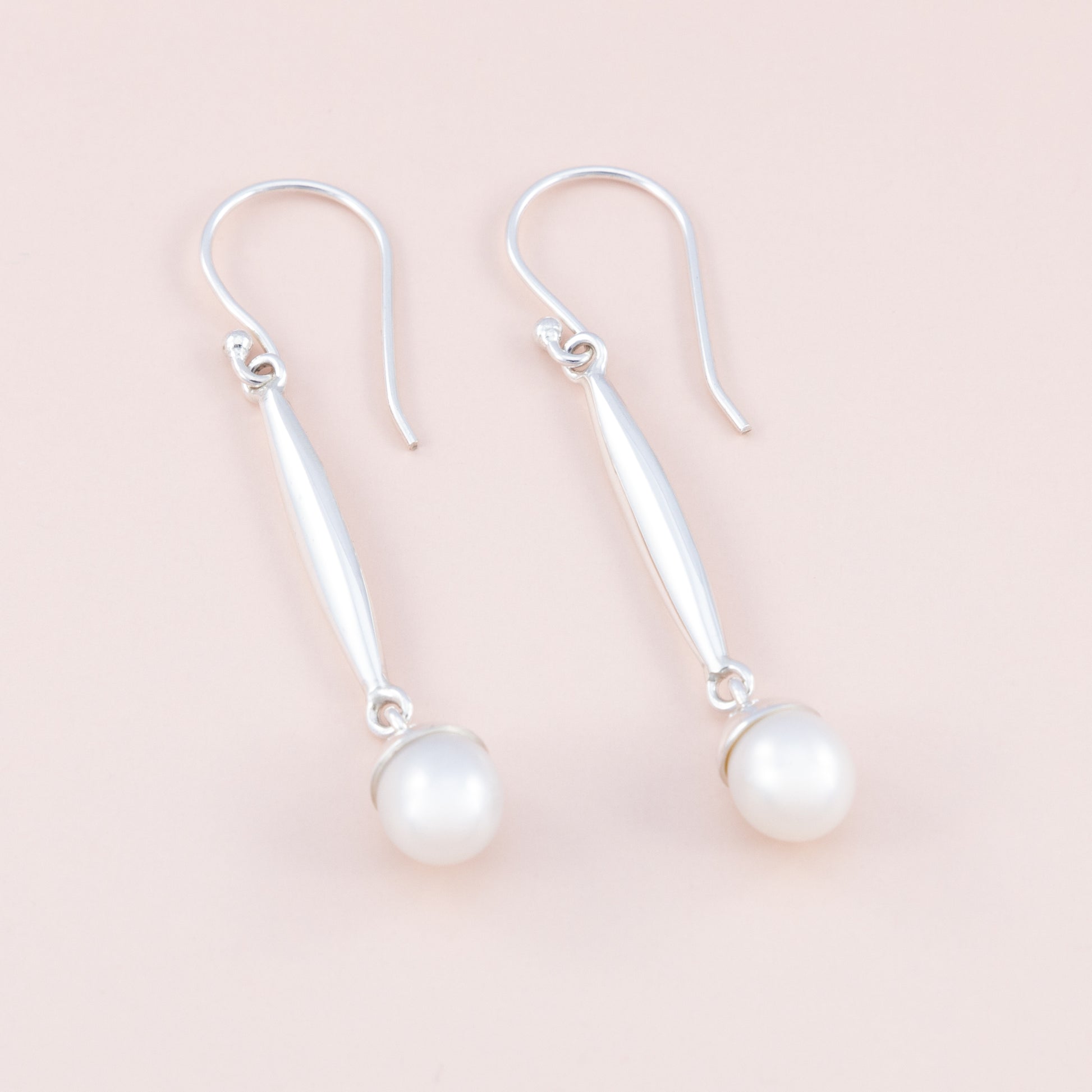 Sterling Silver Long Drop Pearl Earrings - The Silver Alchemist