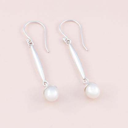 Sterling Silver Long Drop Pearl Earrings - The Silver Alchemist