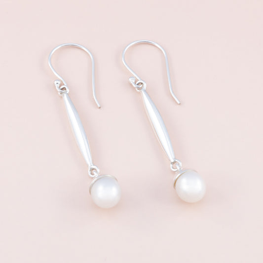 Sterling Silver Long Drop Pearl Earrings - The Silver Alchemist