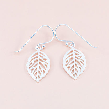 Matte Leaf Silver Earrings