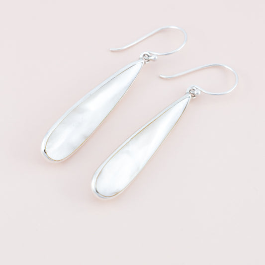 Sterling Silver Mother of Pearl Long Drop Earrings - The Silver Alchemist