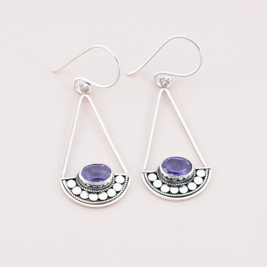 Sterling Silver Amethyst Gemstone Dangle Earrings - The Silver Alchemist