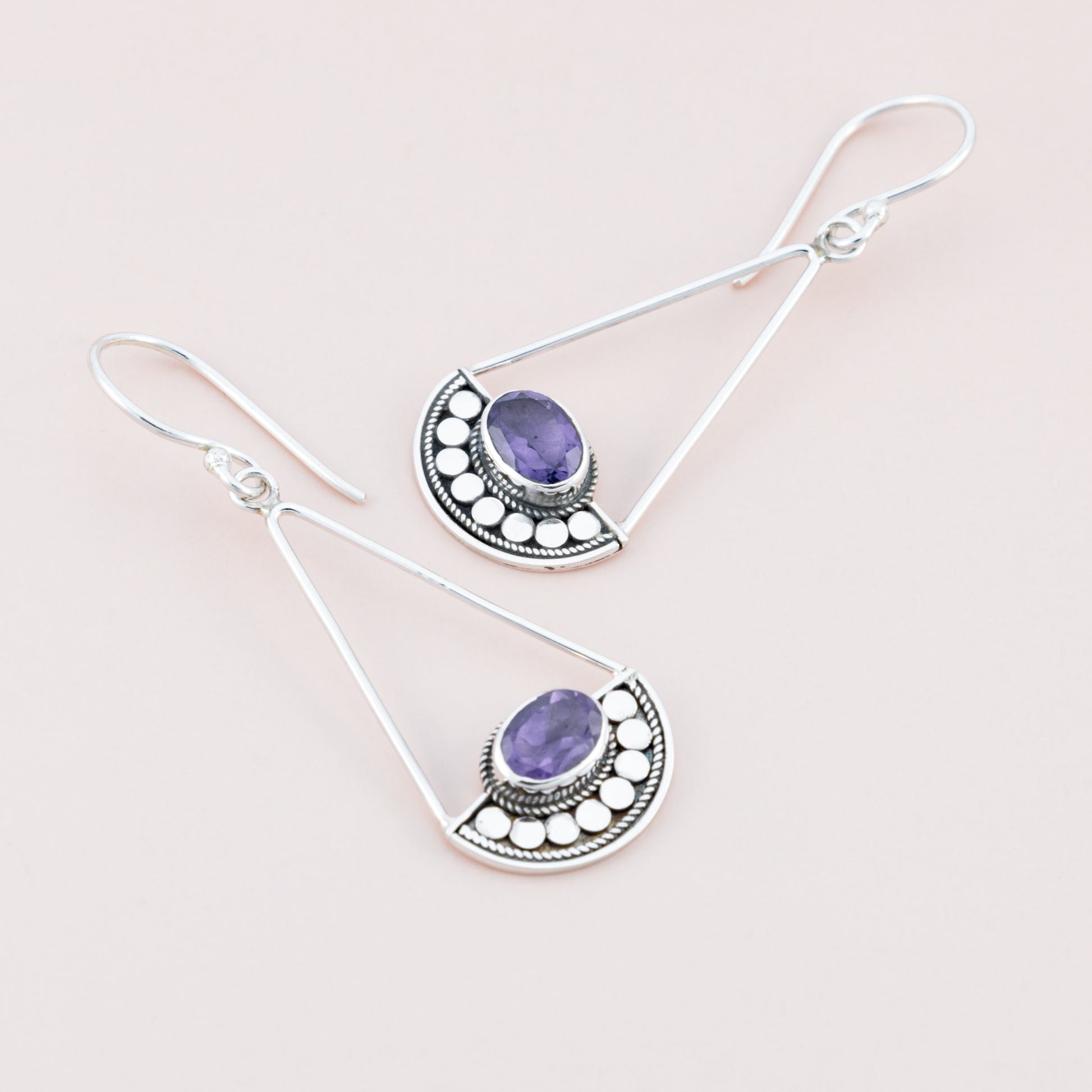 Sterling Silver Amethyst Gemstone Dangle Earrings - The Silver Alchemist