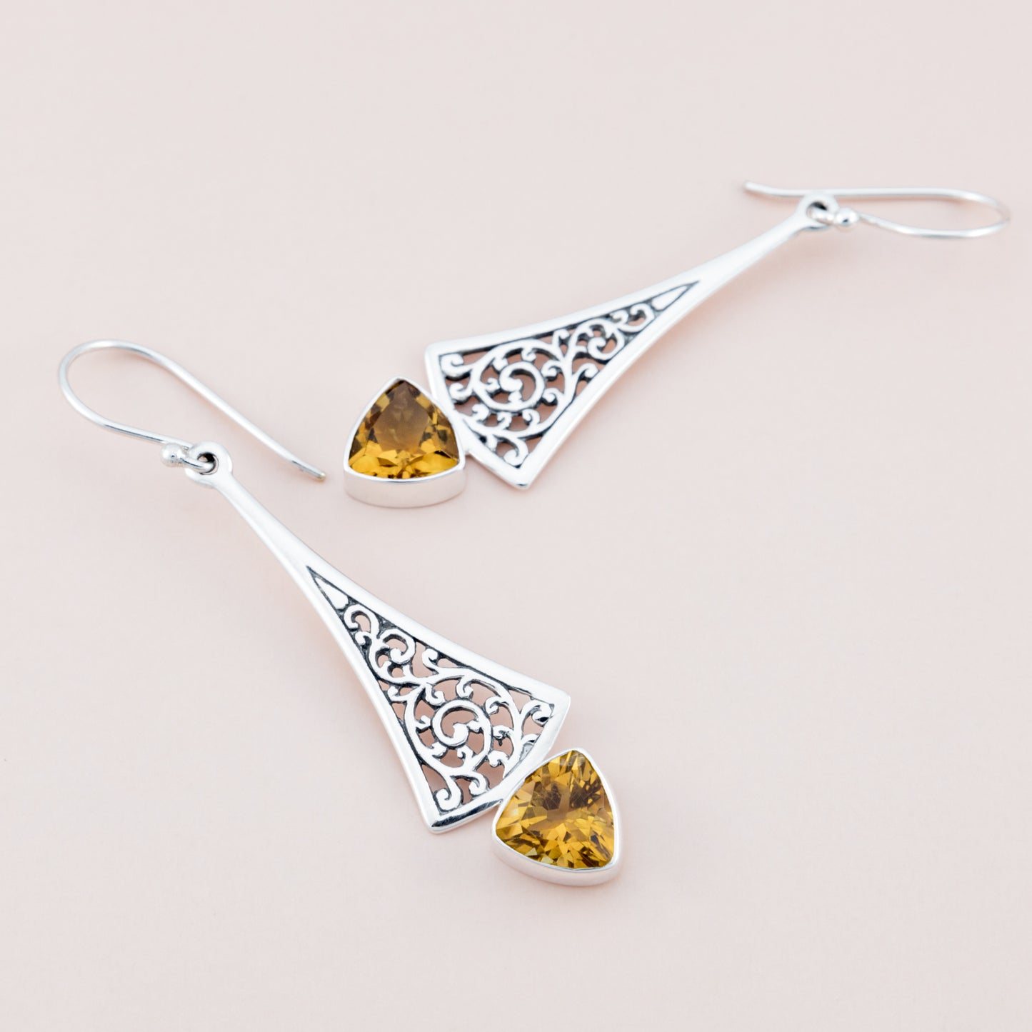 Sterling Silver Citrine Filigree Drop Earrings - The Silver Alchemist