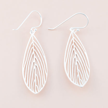 Feather Drop Silver Earrings