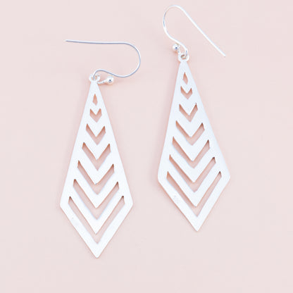 Arrowed Drop Silver Earrings