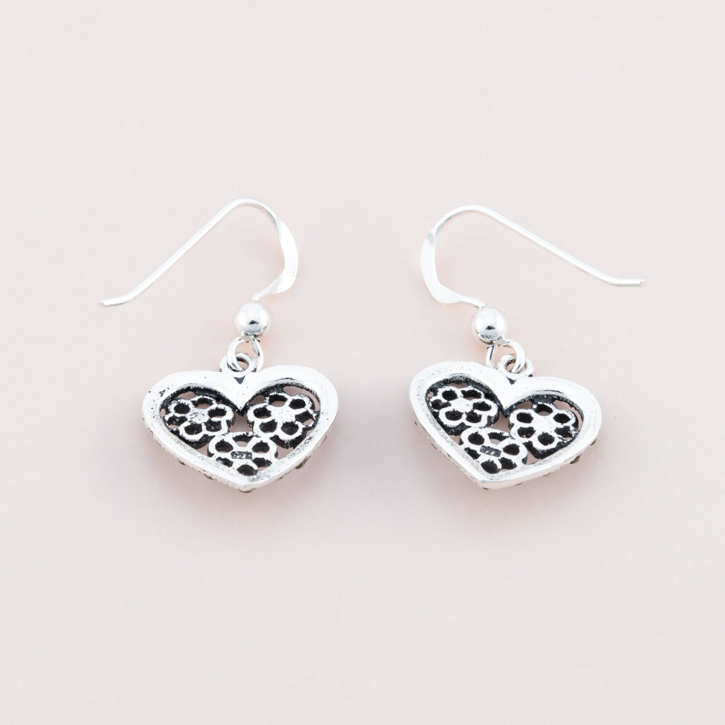 Marcasite Heart Dangle Earrings