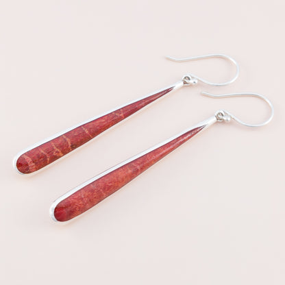 Sterling Silver Red Coral Long Drop Earrings - The Silver Alchemist