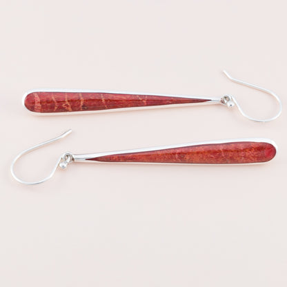 Sterling Silver Red Coral Long Drop Earrings - The Silver Alchemist