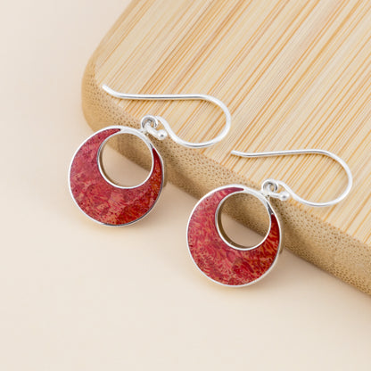 Sterling Silver Red Coral Open Earrings - The Silver Alchemist