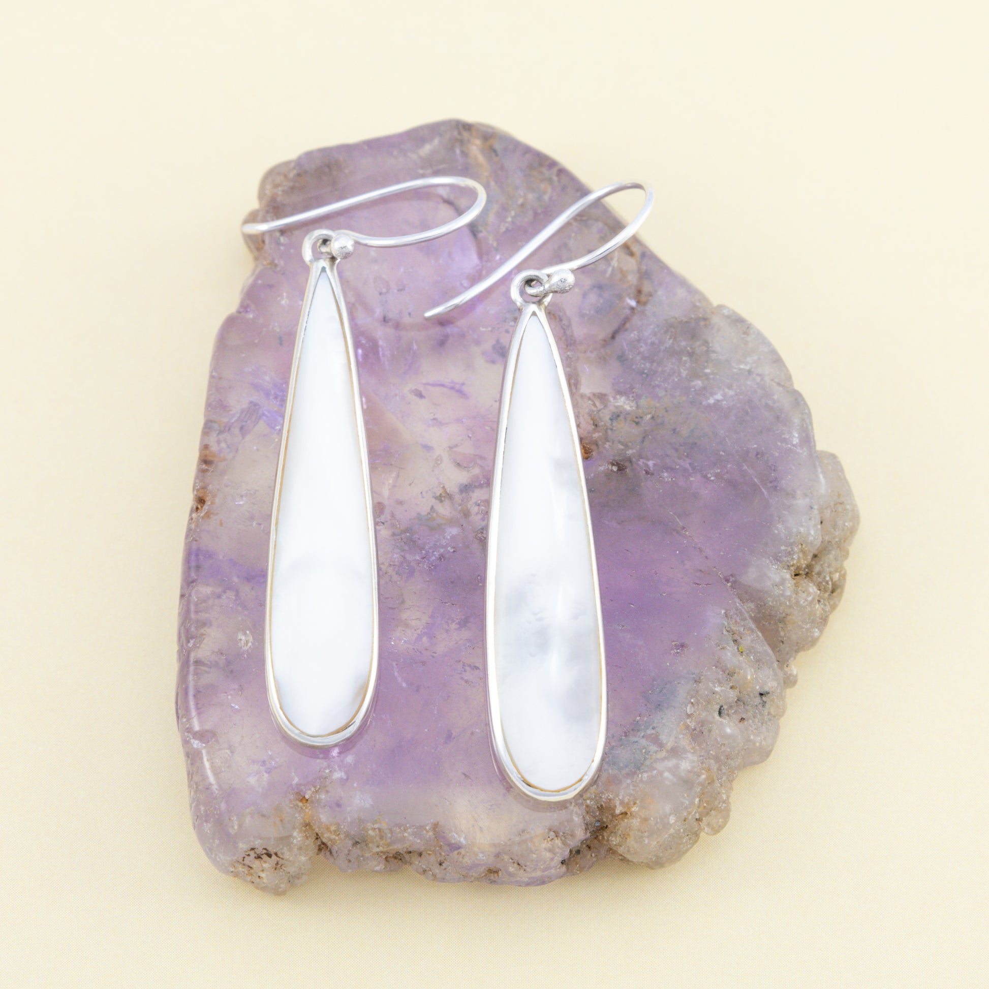 Sterling Silver Mother of Pearl Long Drop Earrings - The Silver Alchemist