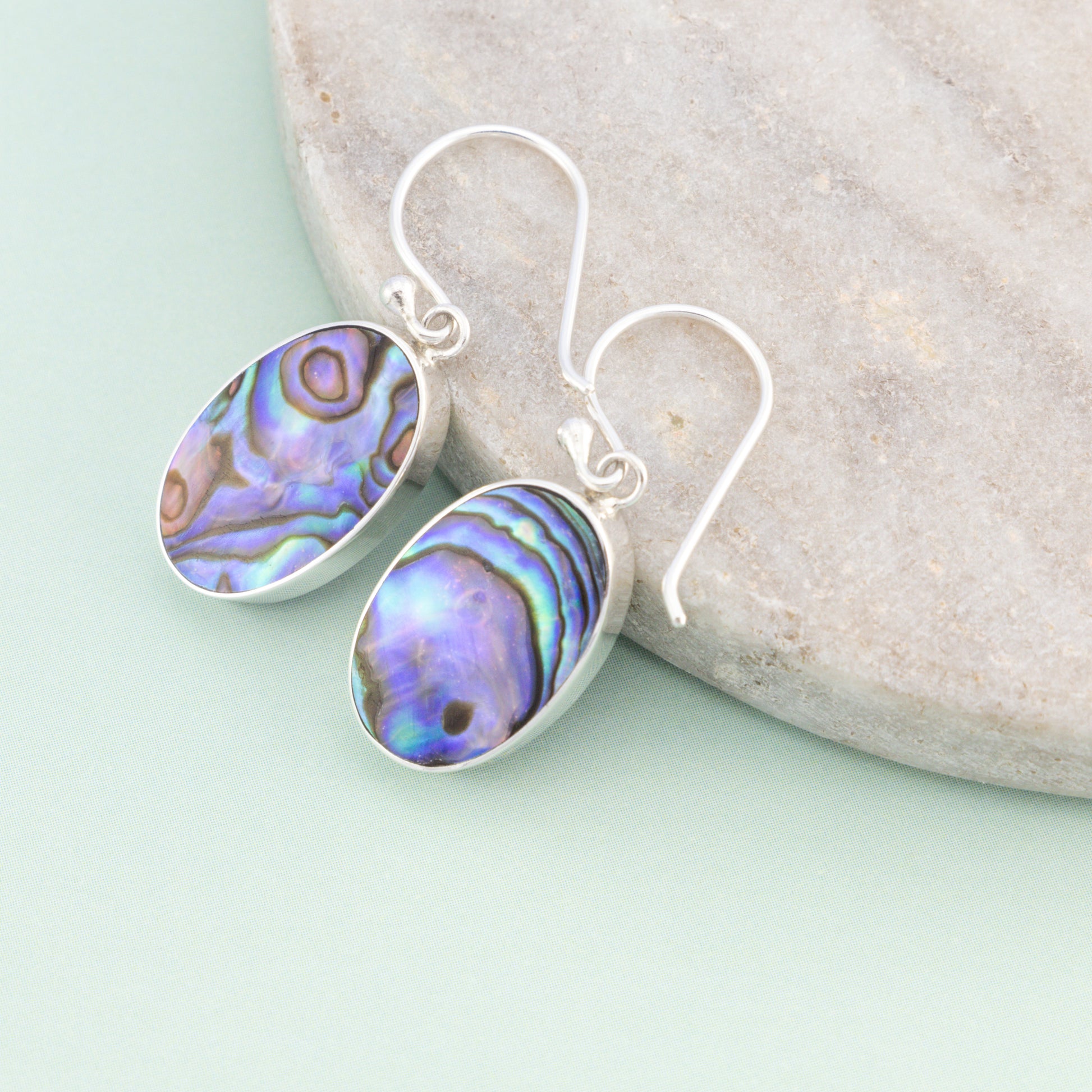 Sterling Silver Oval Paua Shell Earrings - The Silver Alchemist