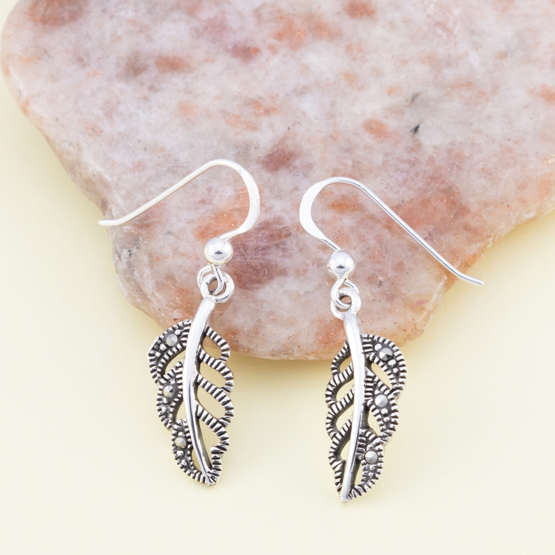 Sterling Silver Leaf Marcasite Earrings - The Silver Alchemist