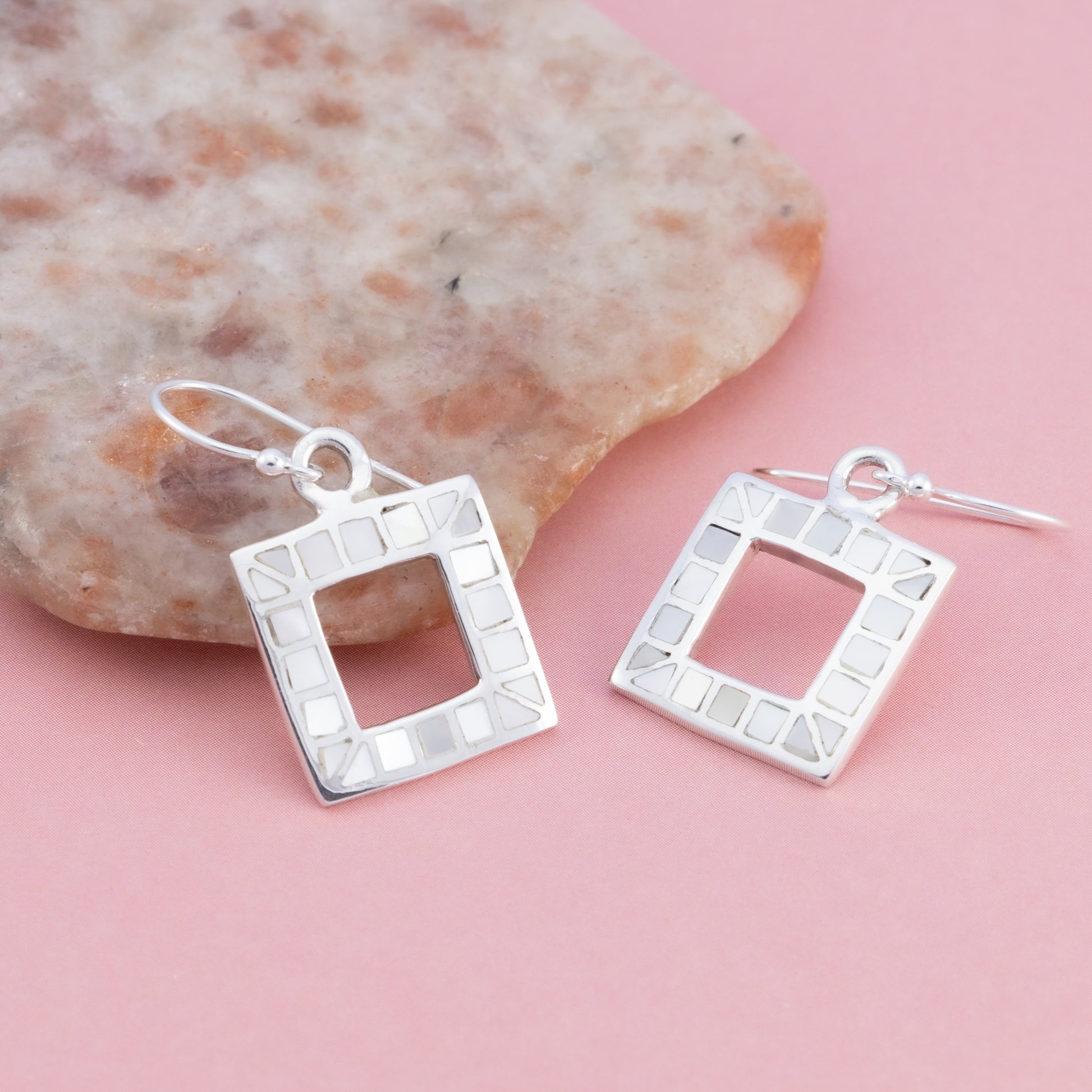 Sterling Silver Mother of Pearl Square Earrings - The Silver Alchemist