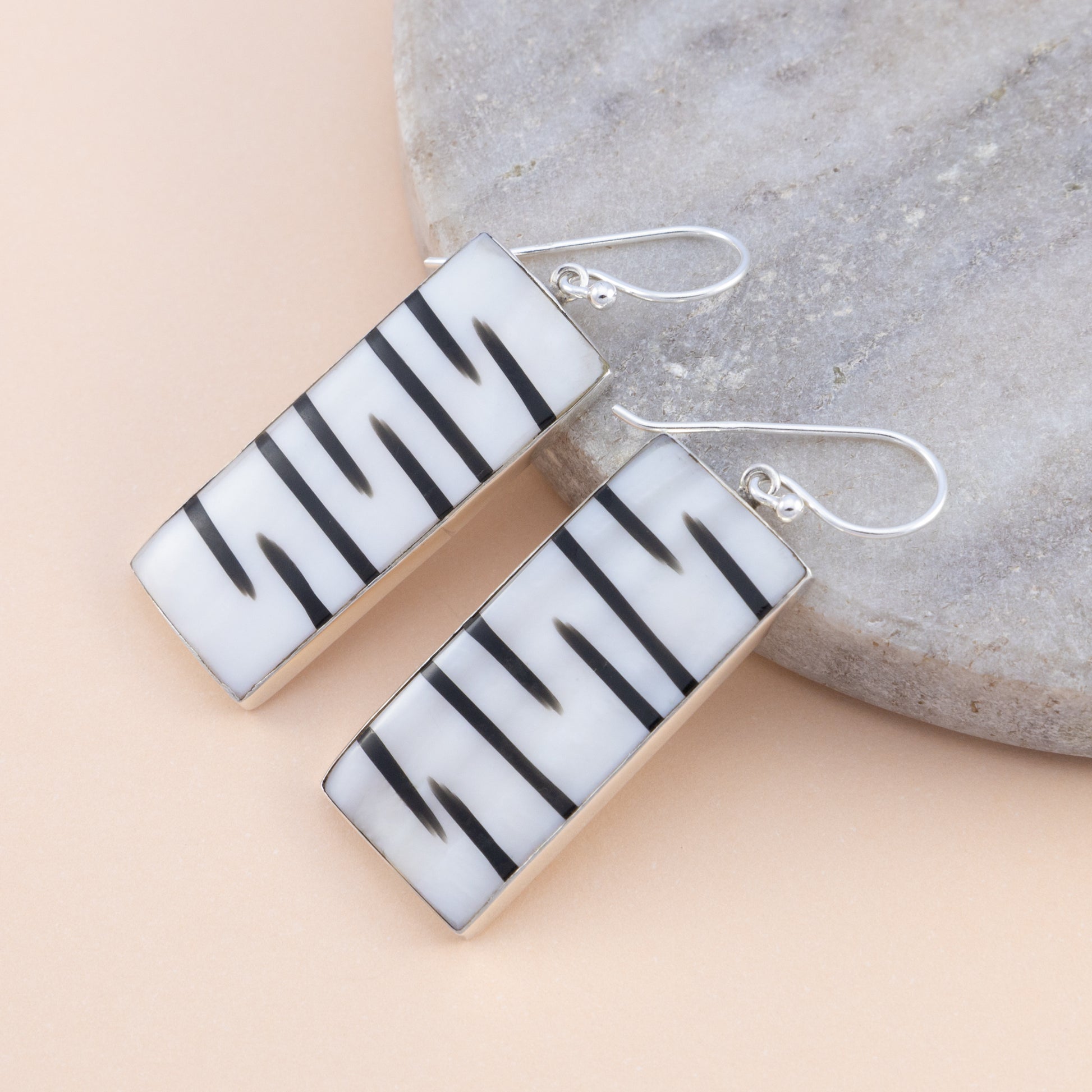 Sterling Silver White Zebra Shell Earrings - The Silver Alchemist