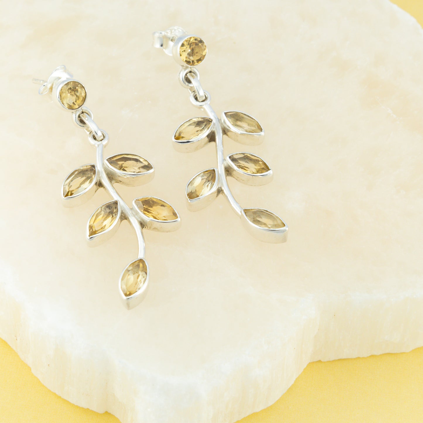 Sterling Silver Citrine Leaf Dangle Earrings - The Silver Alchemist