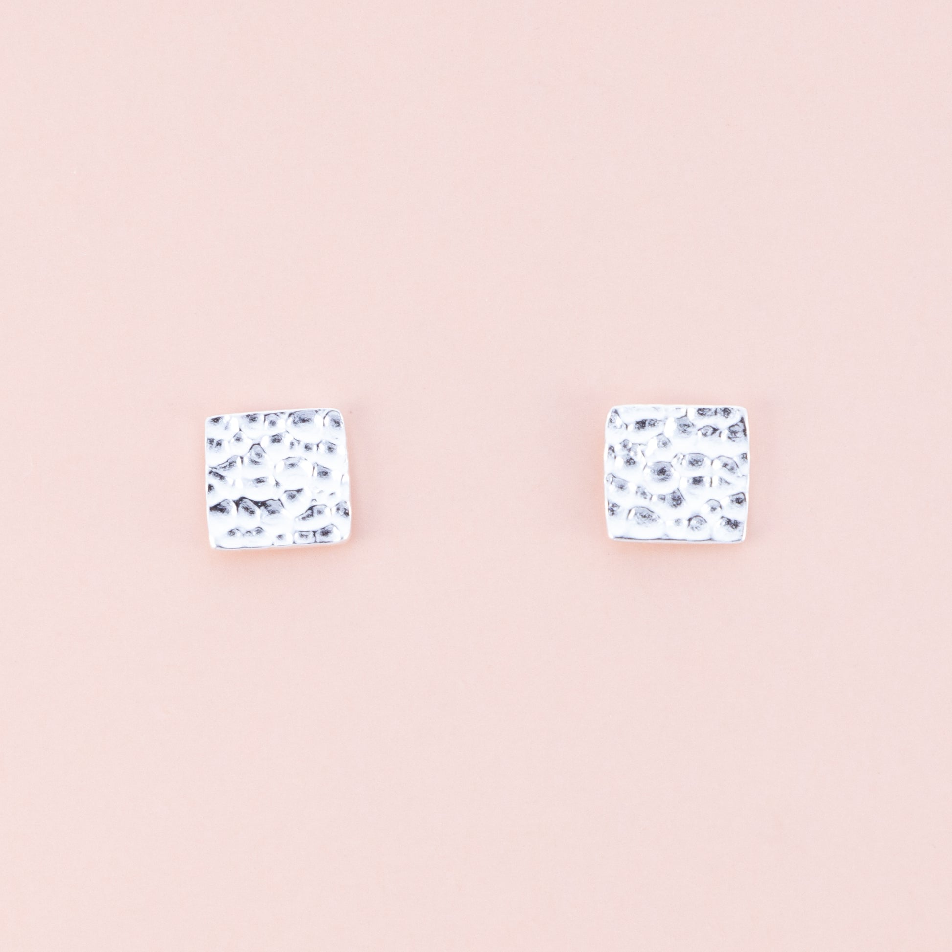 Sterling Silver Square Hammered Studs - The Silver Alchemist