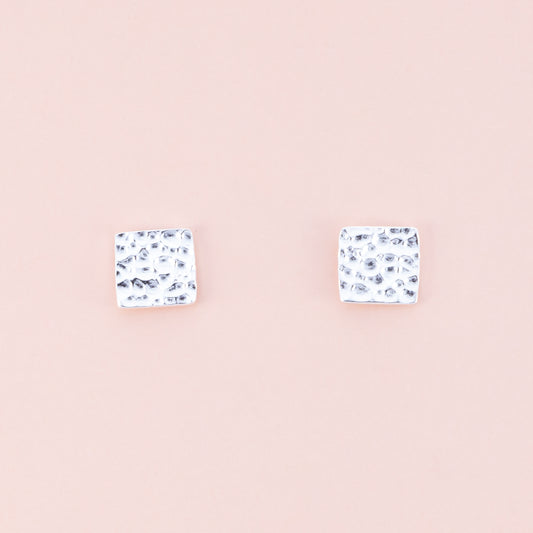 Sterling Silver Square Hammered Studs - The Silver Alchemist